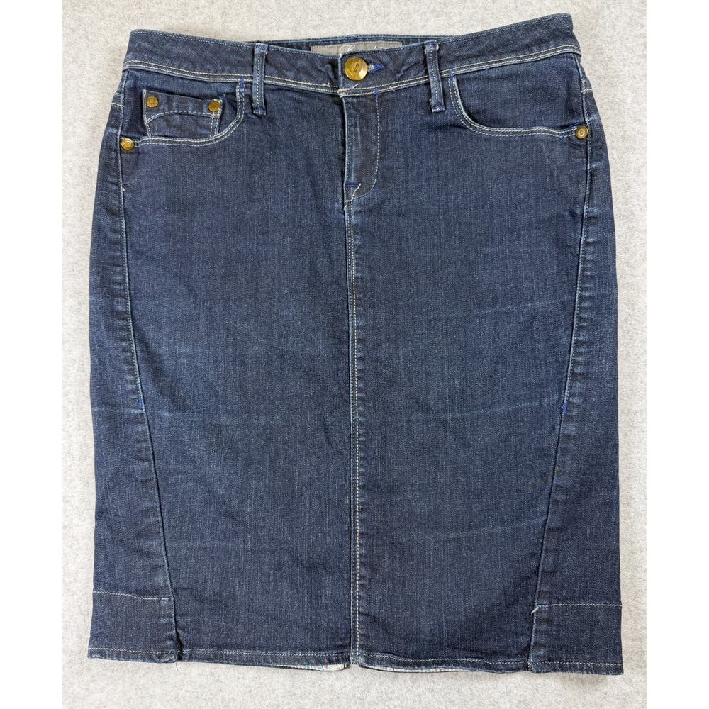 Level 99 Dark Blue Denim Skirt Size 27 Button Fly Knee-Length 98% Cotton SKU 221